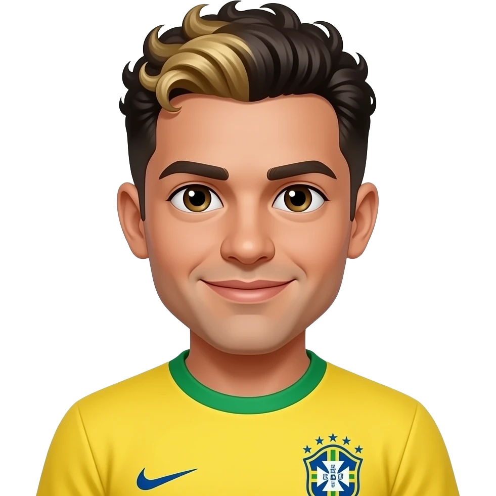 create a guy with curly black short hair with blond highlights and make sure add a brazilian shirt yellow for the character to be white emoji