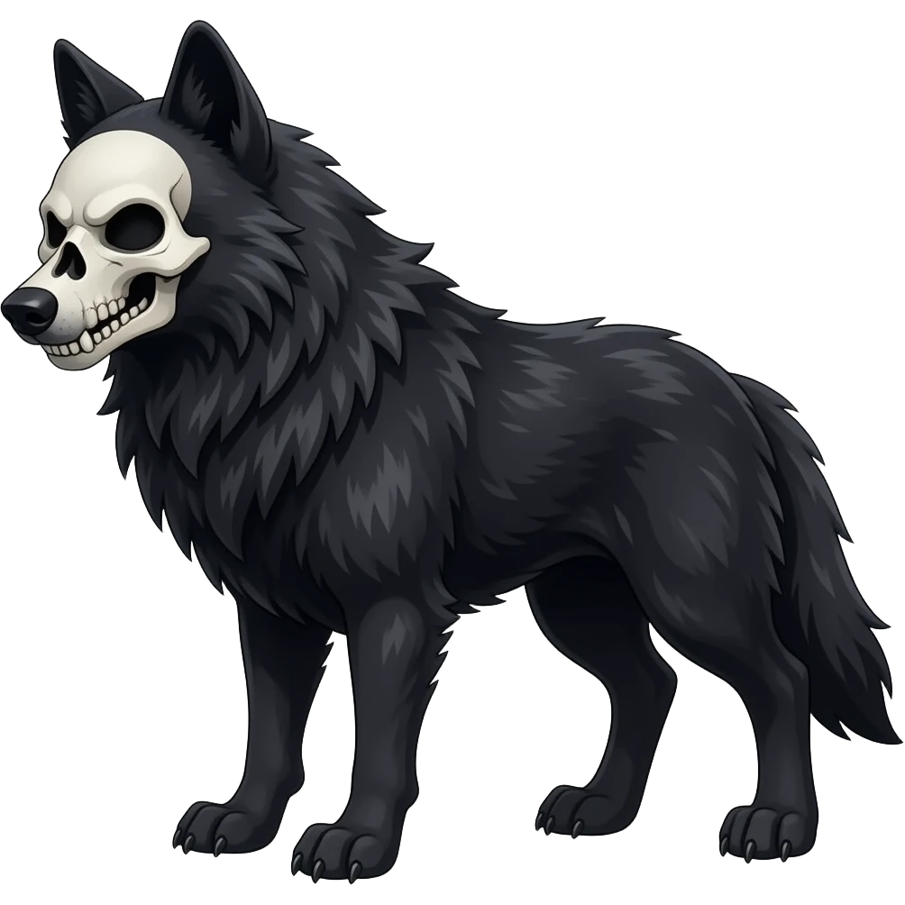 Anthropomorphic edgy cool badass black wolf with a skull face emoji