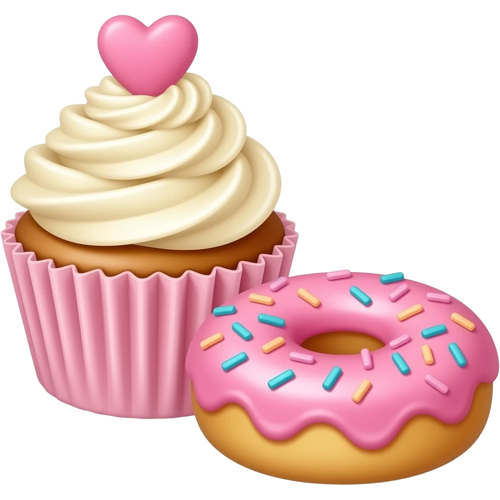 Pink cupcake and donut in the foreground emoji
