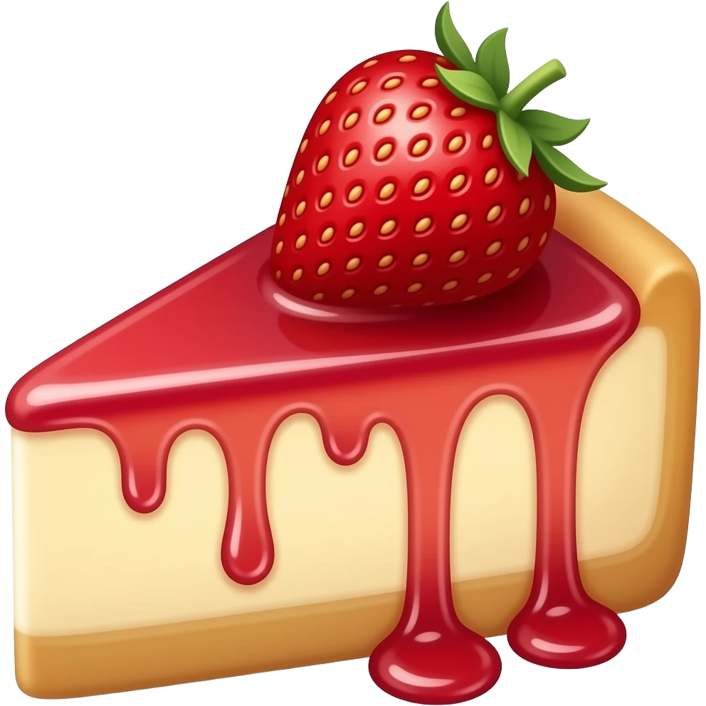 A cheesecake with strawberry dripping with a strawberry on top emoji