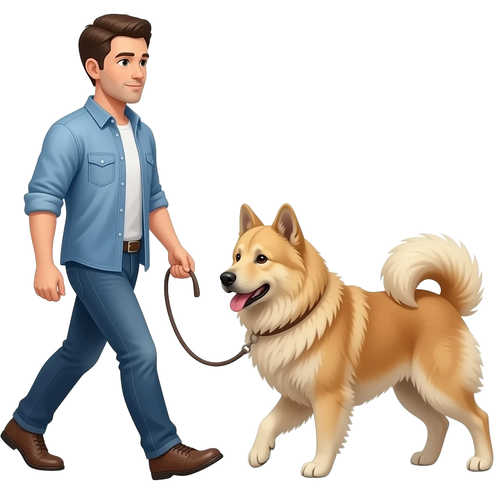 Man walking shepski dog on a leash emoji