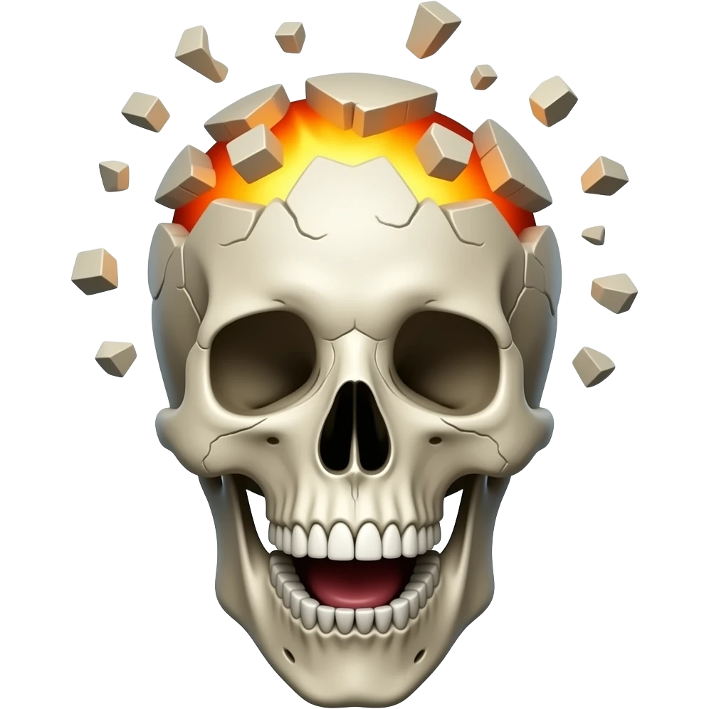 Crâne avec le haut exploser avec les debris et avec la bouche grande ouverte qui regarde la caméra emoji