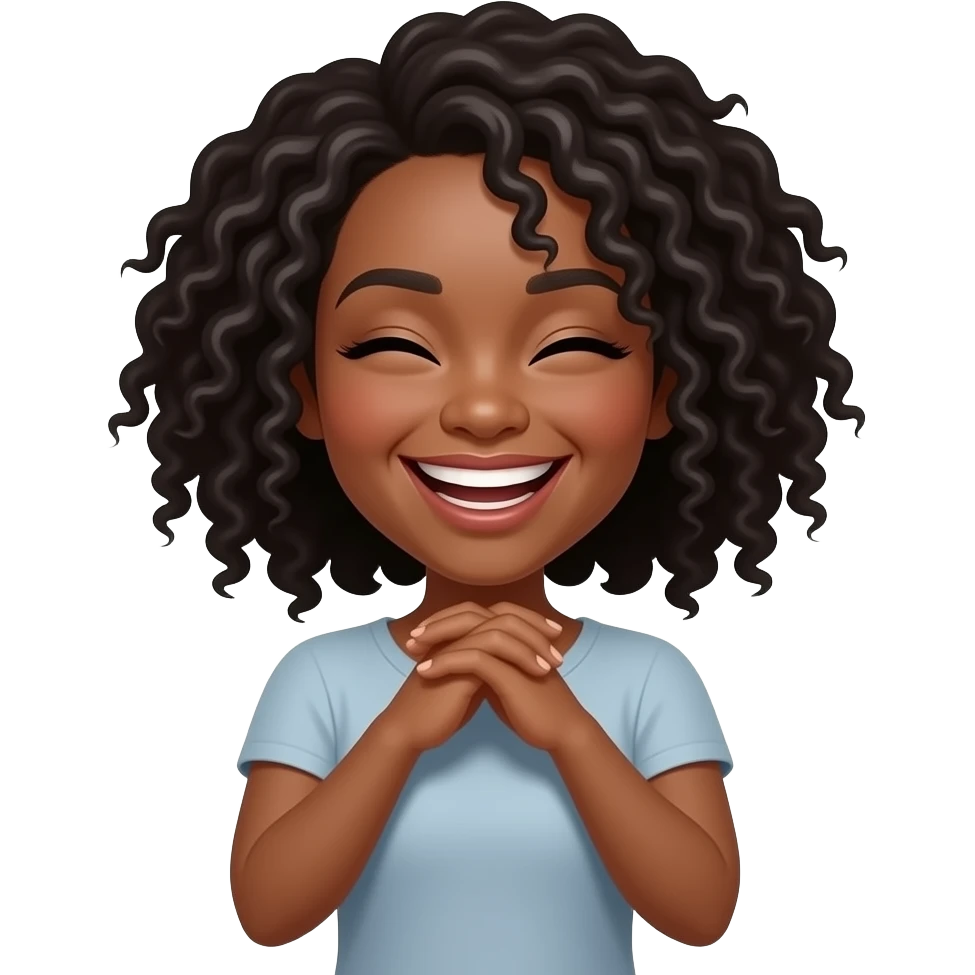 Black woman with hands crossed in front of their neck laughing emoji