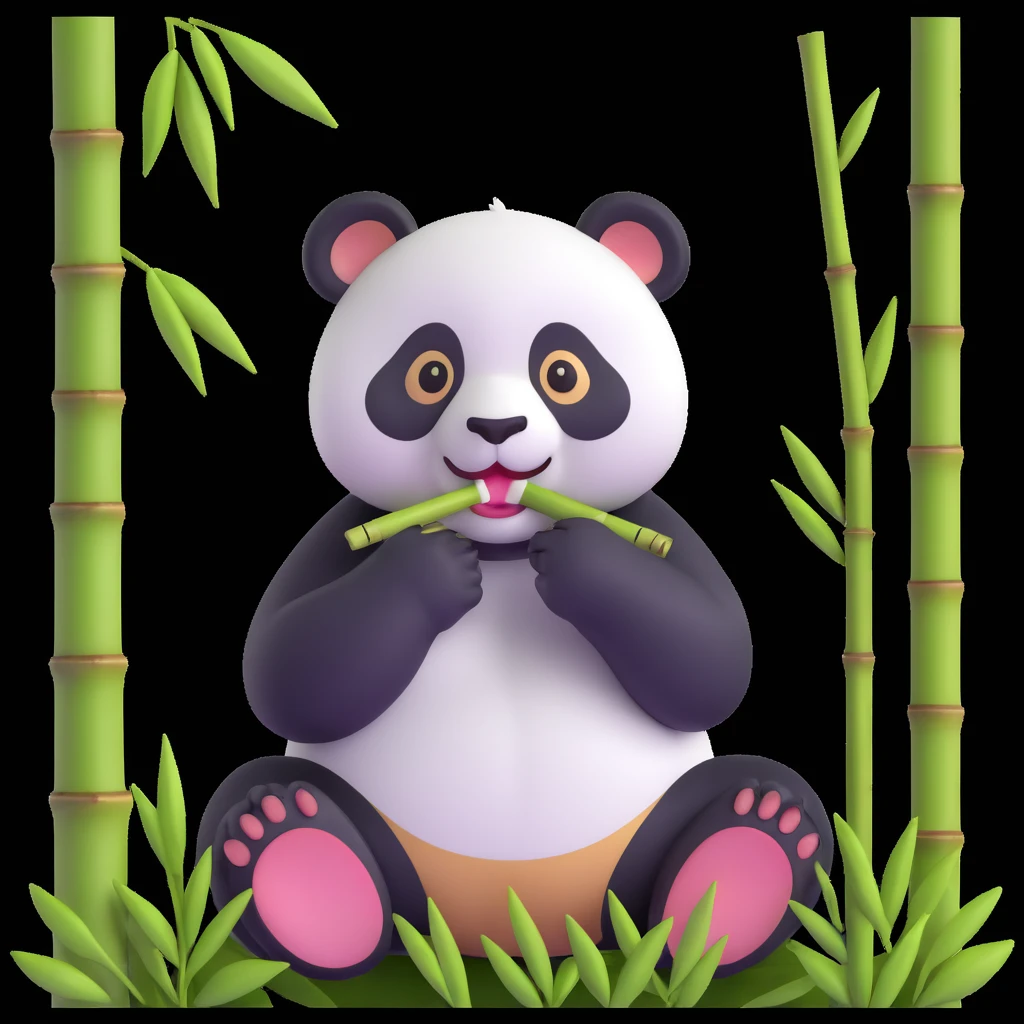 panda eating bamboo in forrest background, close up pose emoji