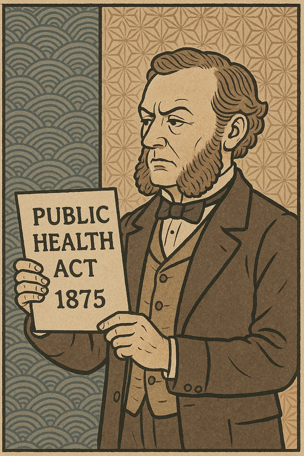 Victorian politician holding a piece of paper saying Public Health Act 1875 emoji