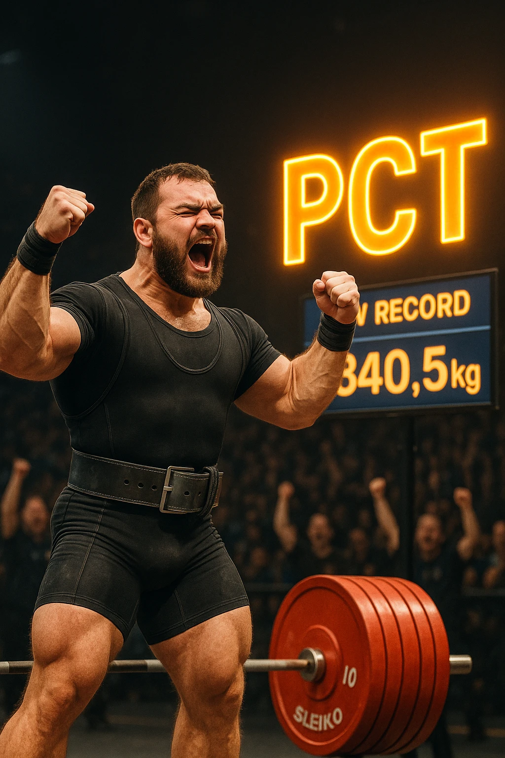 Powerlifter in gara che fa record grazie alla sua "PCT" emoji