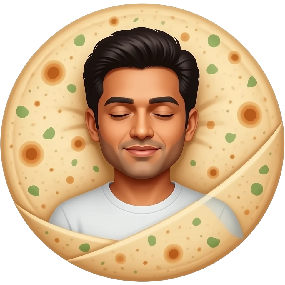 make an emoji where means it should be Allu Arjun is sleeping and the blanket should be roti emoji