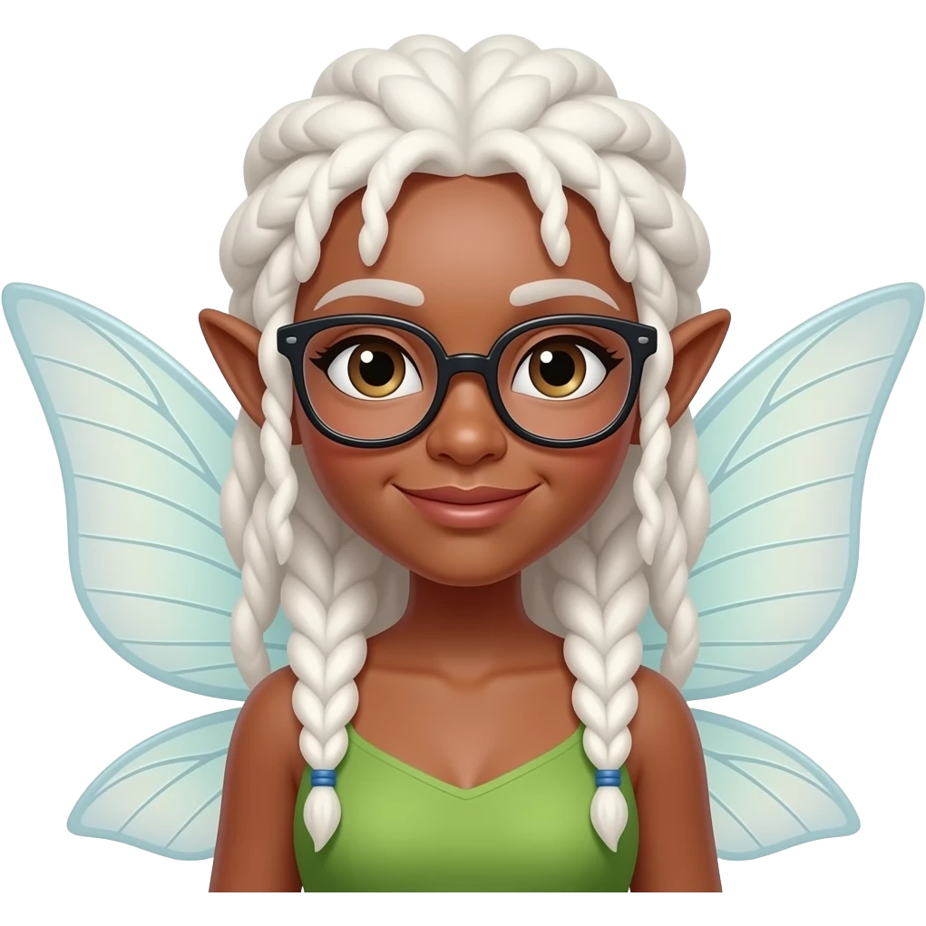 fairy with white dreadlocks and glassess and big wings emoji
