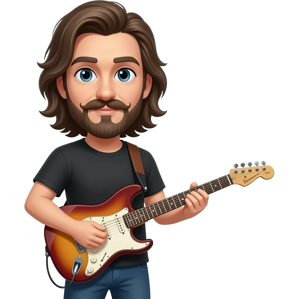 man with long hair and moustache playing les paul emoji