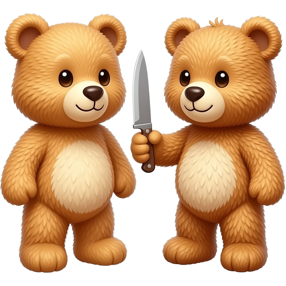 teddy bear giving a knife to another teddy emoji