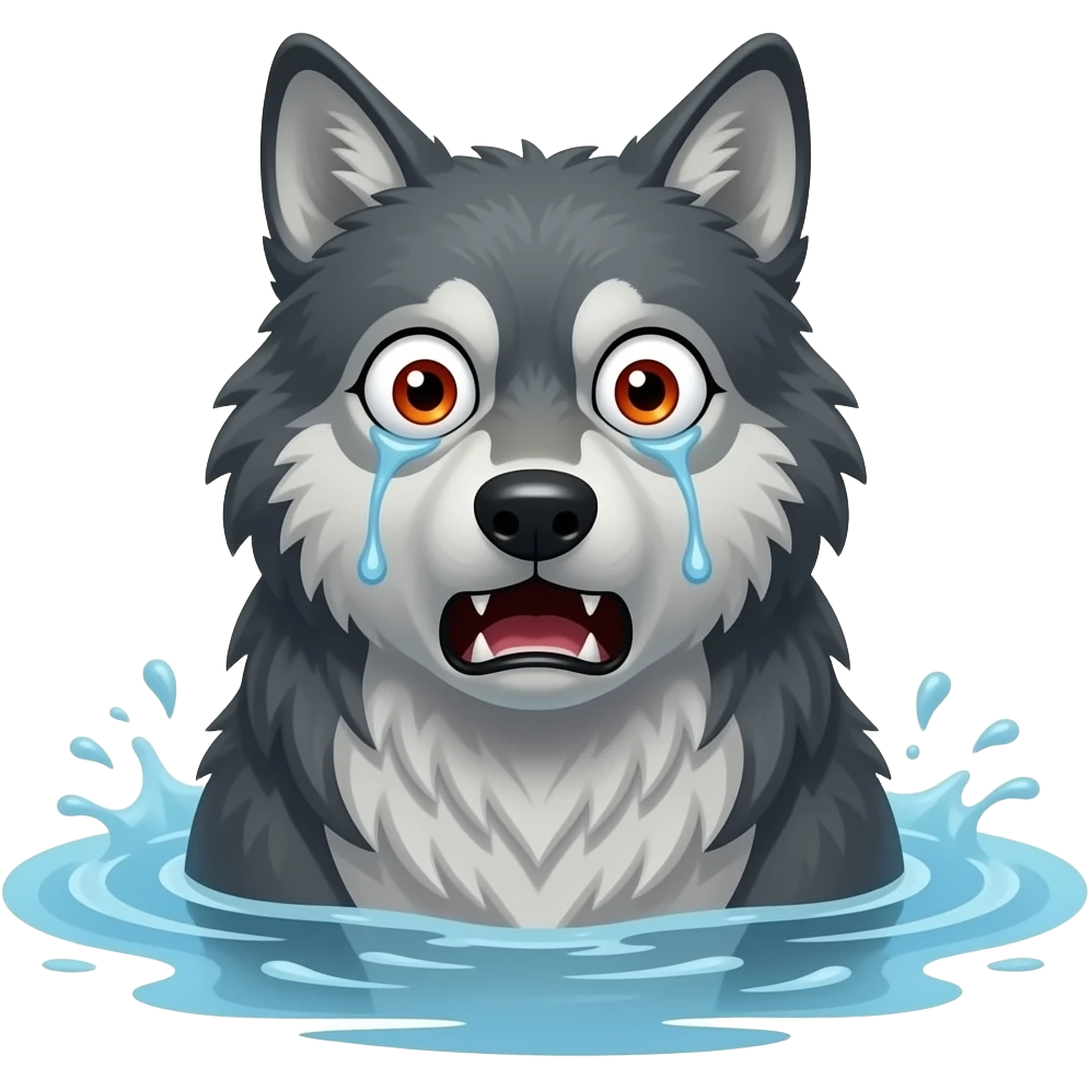 Hazme a un lobo hundiéndose y que se esté ahogando. Tiene que estar desesparado y asustado. Es un lobo malo emoji