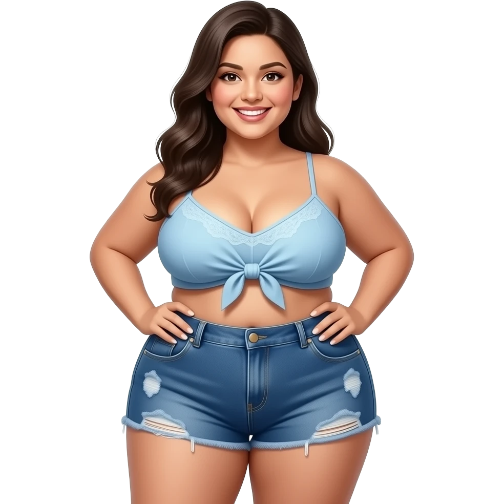 A big booty Latina showing her big thighs and buttocks with a beautiful smile emoji