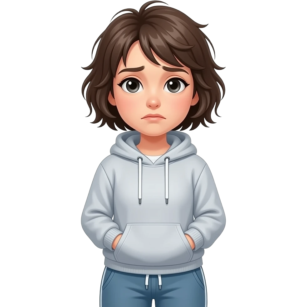 disheveled ungroomed woman with short hair and sweats emoji