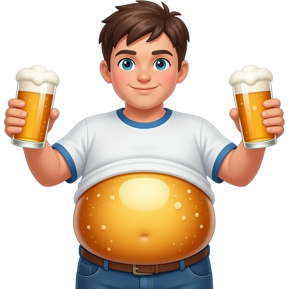 Zrób chłopak 13 latek z piwny brzuchem🫄🏼 kształt jak piłka twarty brzuch i bardzo ogromny brzuch i trzyma oba piwa 🍻 emoji
