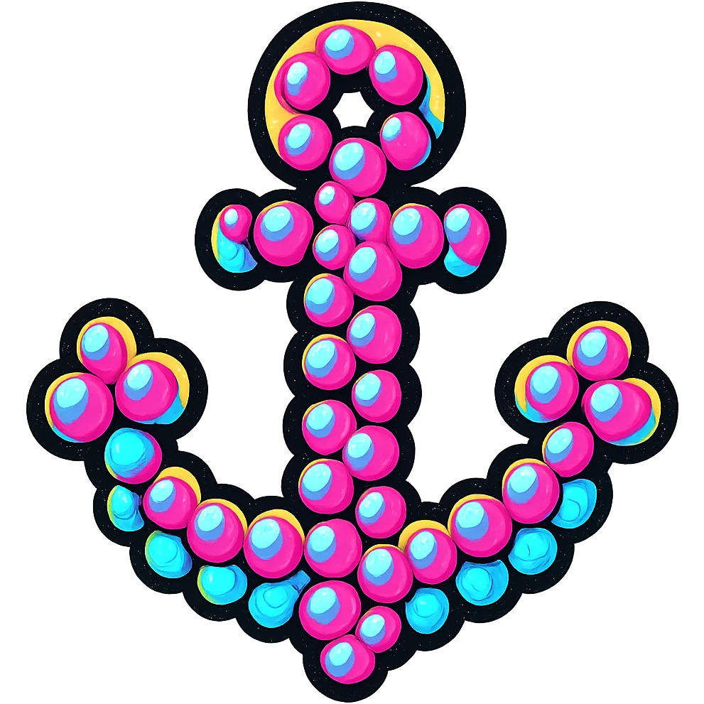 a stylized anchor constructed from clustered pink and purple bubbles, cute and bubbly emoji