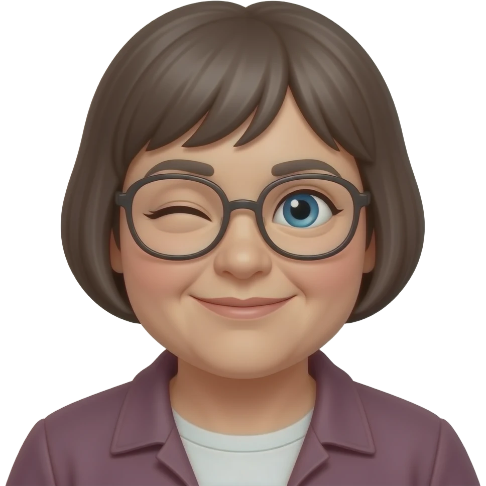 chubby old woman, short pixie cut, and glasses, eye roll emoji