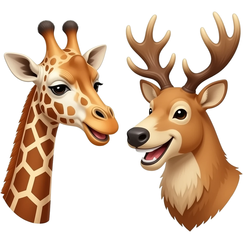 Einfacher Giraffenkopf lachen und Elchkopf lachen und schauen sich an emoji