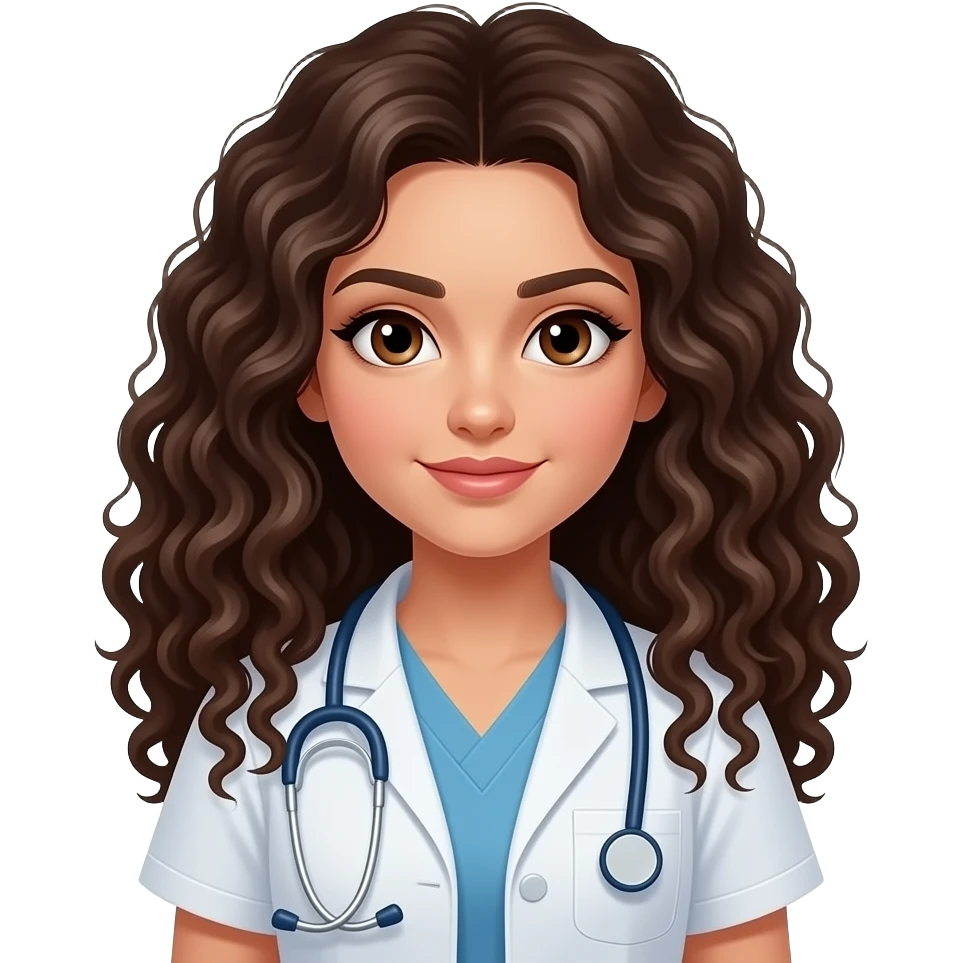 Skinny Brown eyes, long  dark brown super curly hair Lebanese girl Ultrasound technician emoji