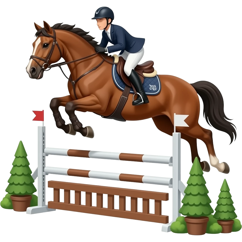 Caballo bonito con montura y un jinete; y saltando un salto emoji
