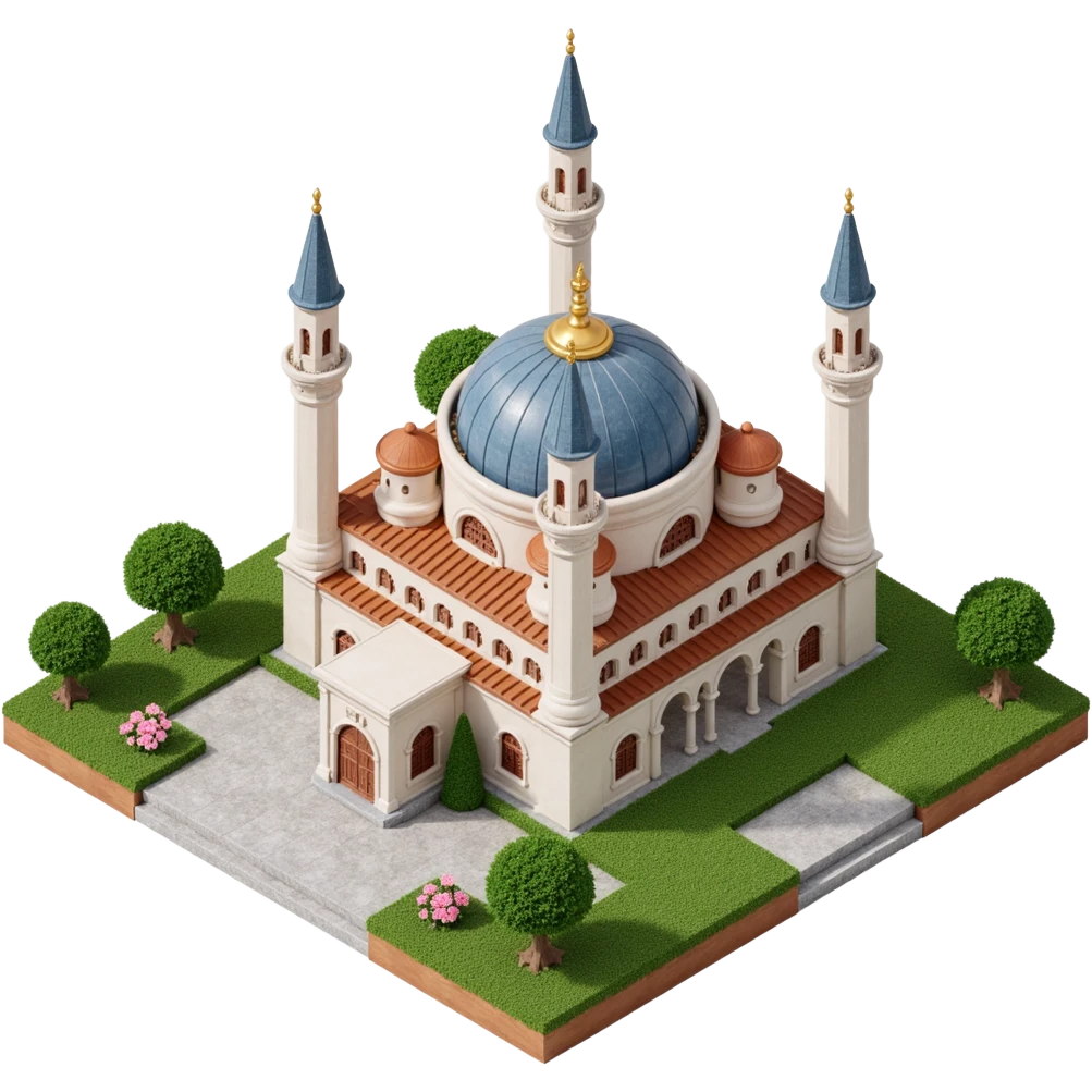 Isometric illustration of Istanbul, featuring real photorealistic Hagia Sophia with ts large central dome and four tall minarets, with real transparent background emoji