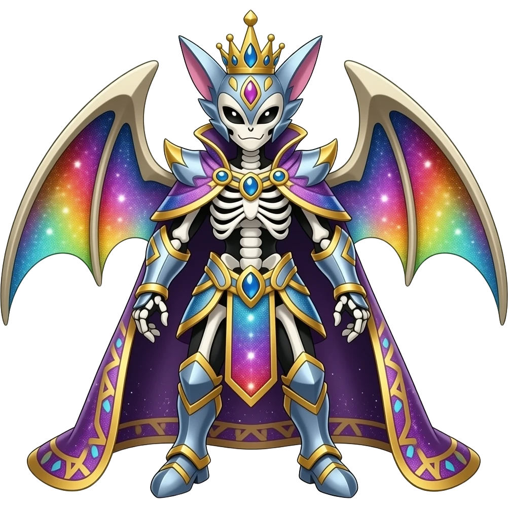 Colorful Royal Glittery Elegant Divergent Divine Gracious Beuatiful Shiny Tribal Skeletal masked armored Meloetta-Silvally-Solgaleo-Raikou-Pokémon-Digimon-Fakémon-fusion-hybrid-creature, full body emoji