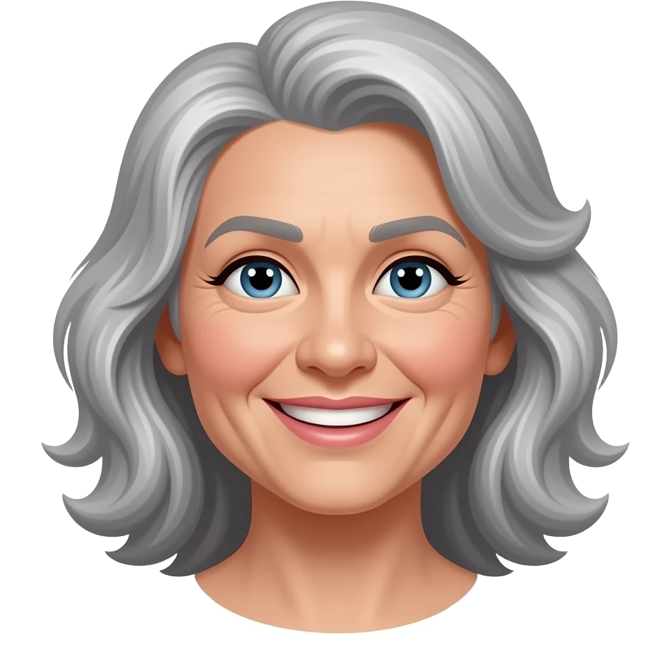 Wavy Grey haired middle aged with smile emoji