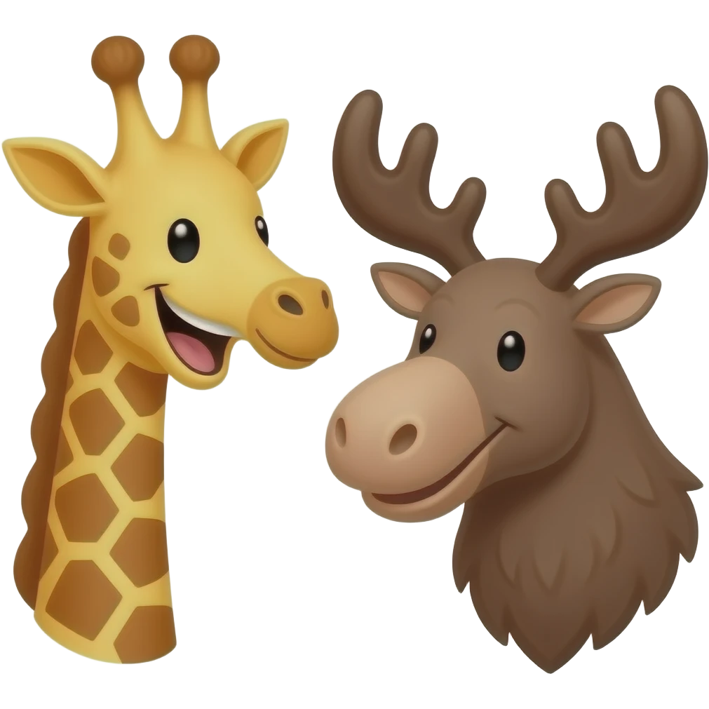 Einfacher Giraffenkopf lachen und Elchkopf lachen und schauen sich an emoji