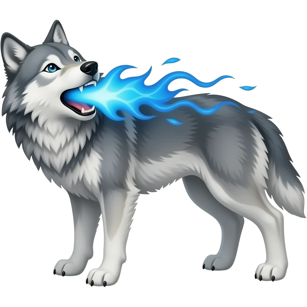 Wolf with blue flames coming out of its mouth emoji