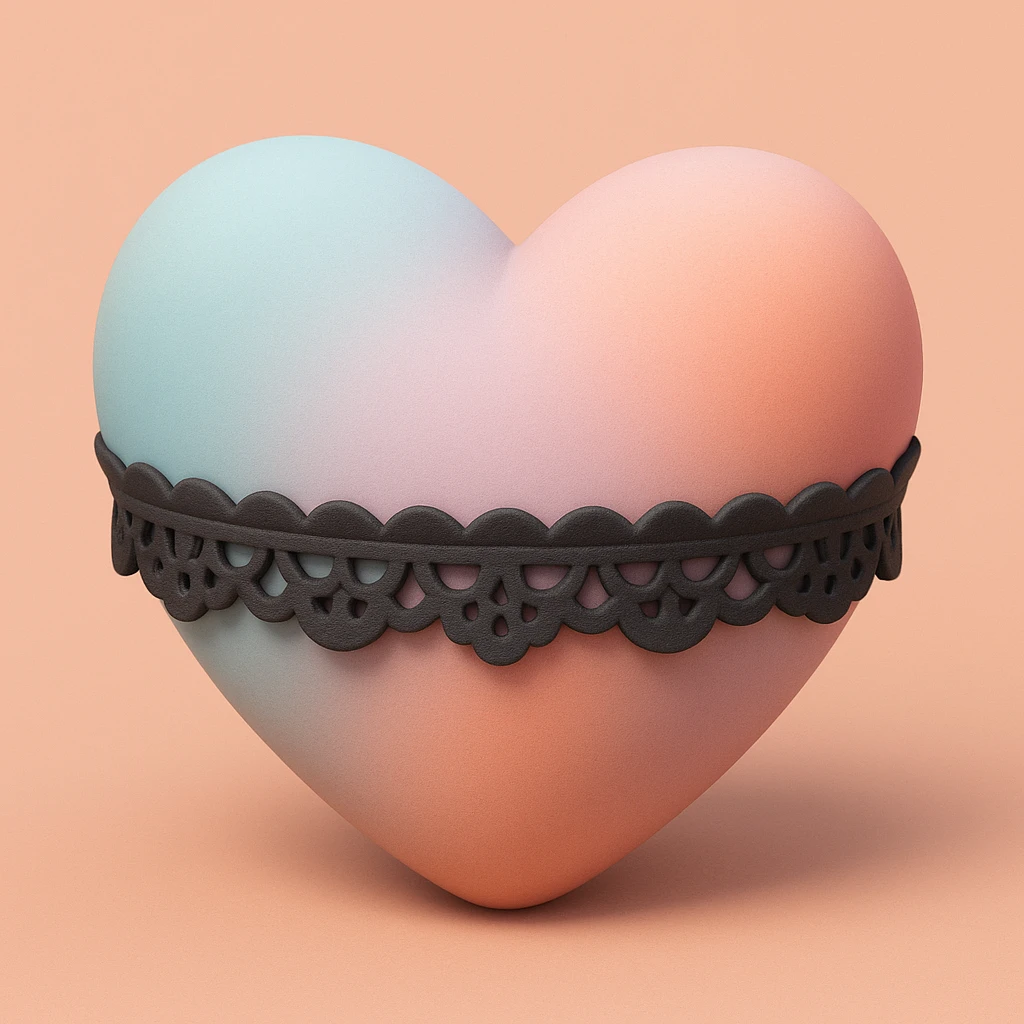 gothic heart with a black lace choker, mochi style emoji