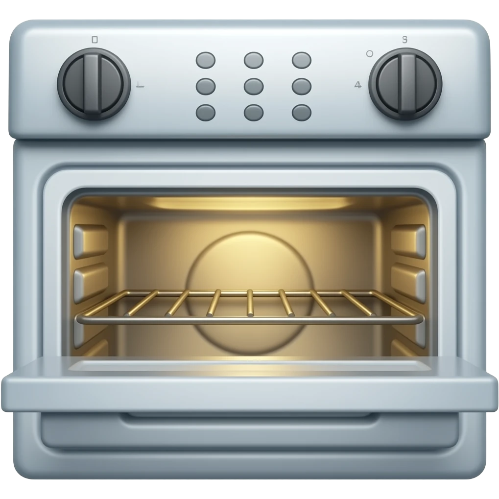 An extremely simplified oven is open at the front. emoji