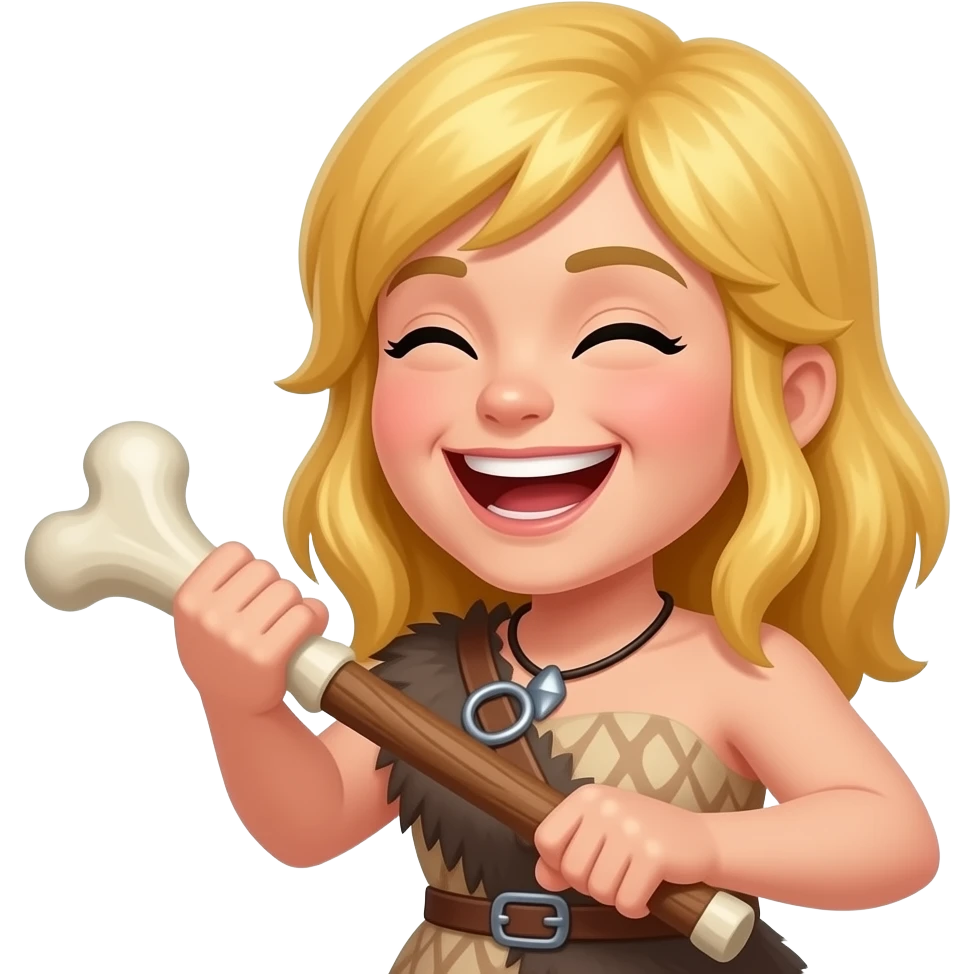 blonde cavewoman laughing with bone club emoji