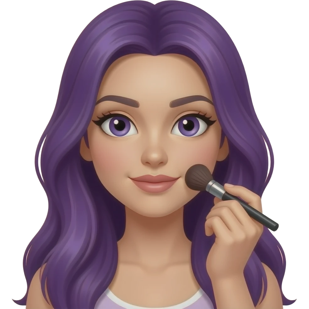 sexy girl with long purple hair is doing her makeup emoji