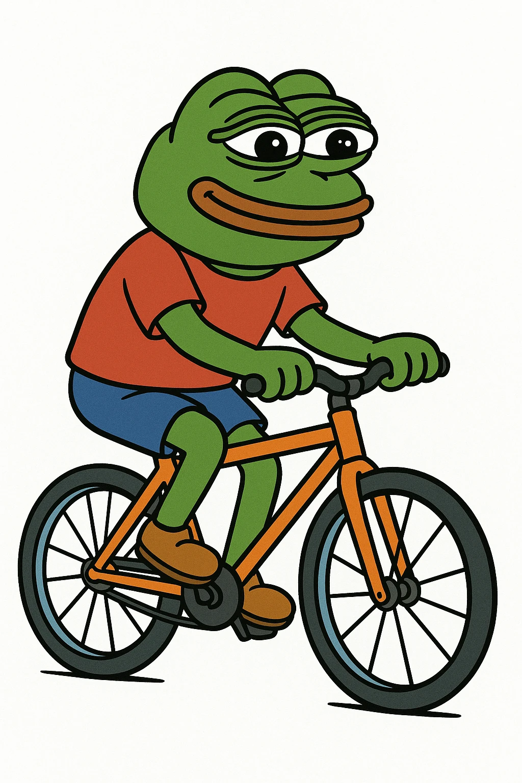 create a pepe riding bike, white background emoji