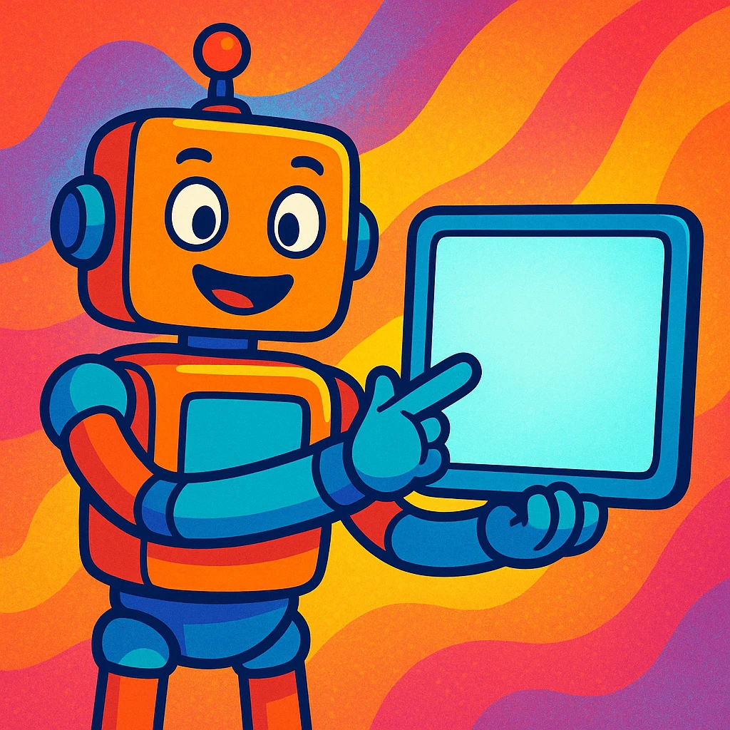 a robot presenting a screen, vibrant toon style emoji