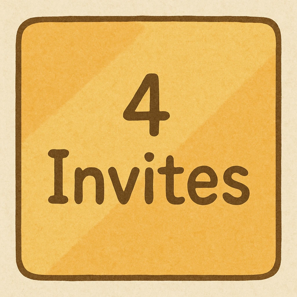 128x128 image with the text '4 Invites' in black, simple font, centered on a diagonal yellow gradient background, no icons, just text and color emoji