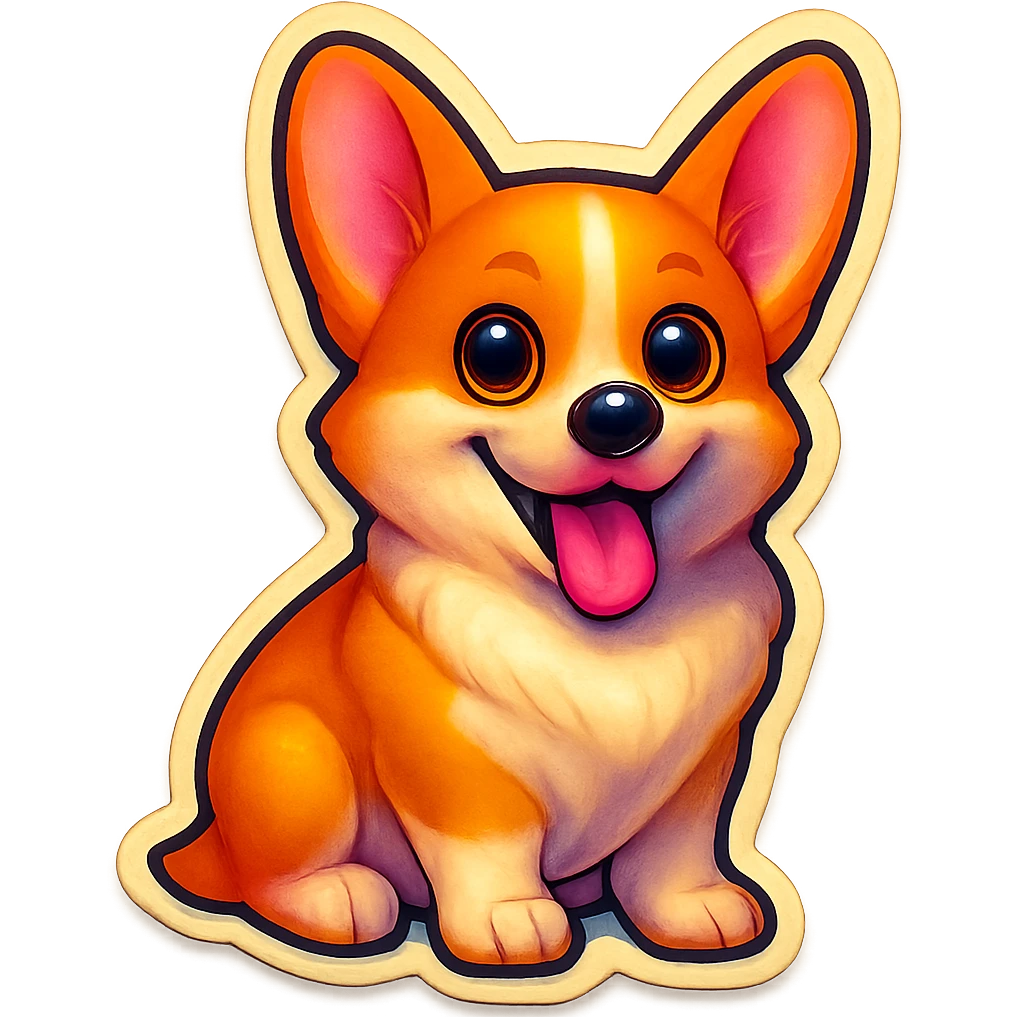Change the corgi's face to match the reference image, keeping the slim, extra-cute, realistic emoji style, with no background. emoji