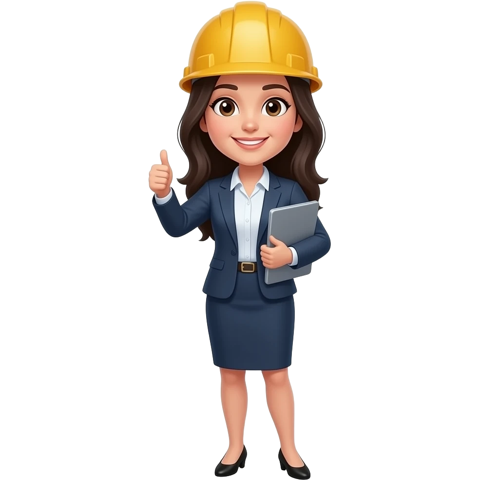 PROJECT MANAGER THUMBS UP BLACK HAIR LONG HAIR WOMEN 29 YEARS OLD WITH HARD HAT TO REPLY TO AN EMAIL emoji