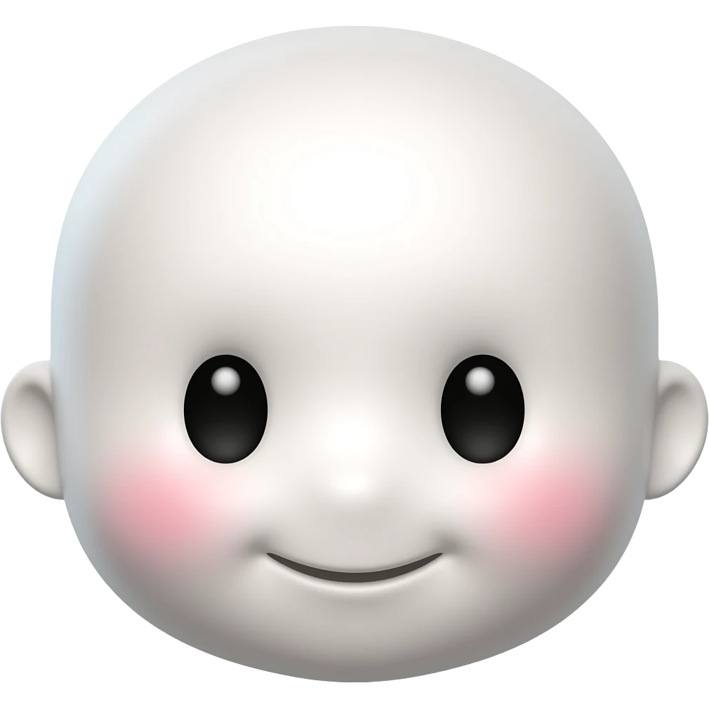 흰 색 얼굴의 붉은색 홍조를 하고 있는 귀여운 만화 입체적 이모티콘 emoji