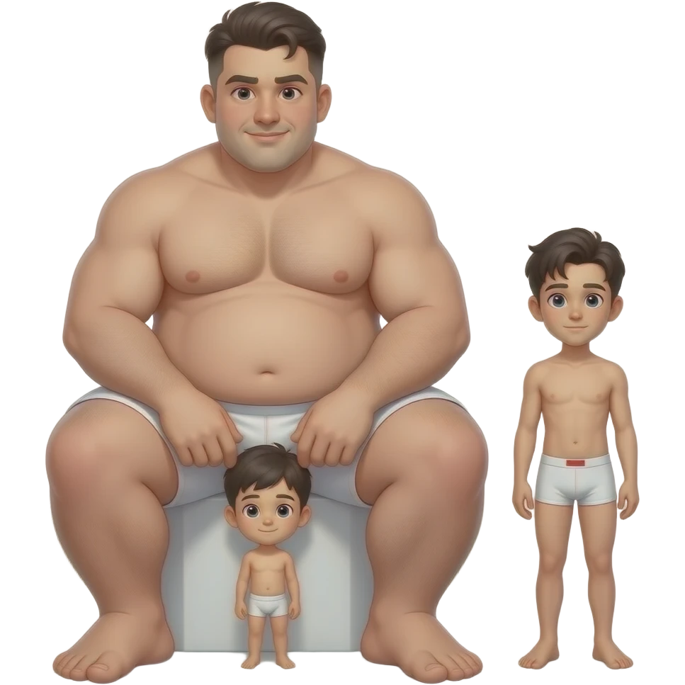 Strong very tall very wide ultra very very fat teen, gigantic big dick, cool hairstyle, cool fade,, large dick, large feet, large dick, full body, fat, sitting on the tiny boy's head, in white boxers, standing next to a short weak thin boy tiny dick underwear 🩲 emoji