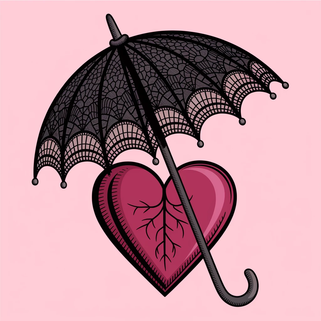 gothic heart with a black lace parasol emoji
