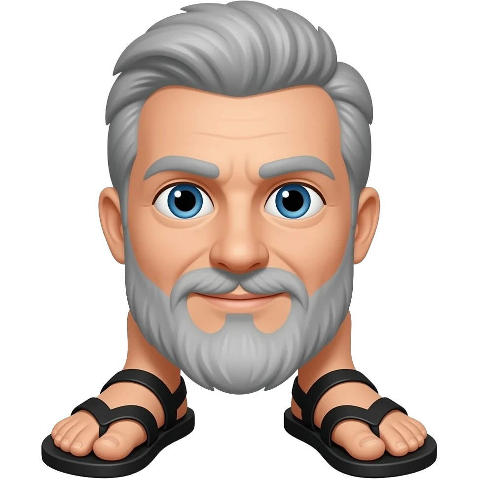 Gray man with black toenails in sandles emoji