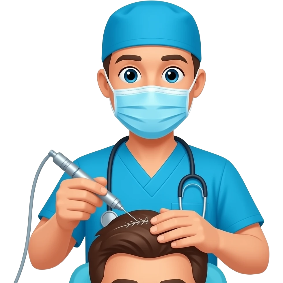 Make an emoji of a doctor performing hair transplants. Colorful and smiling emoji