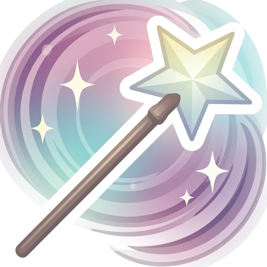 minimalistic sticker of magic wand, elegant thin strokes, pastel tones, clean vector design, no background, modern aesthetic, white outline emoji