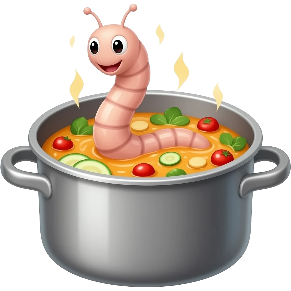worm cooking food on a pot emoji
