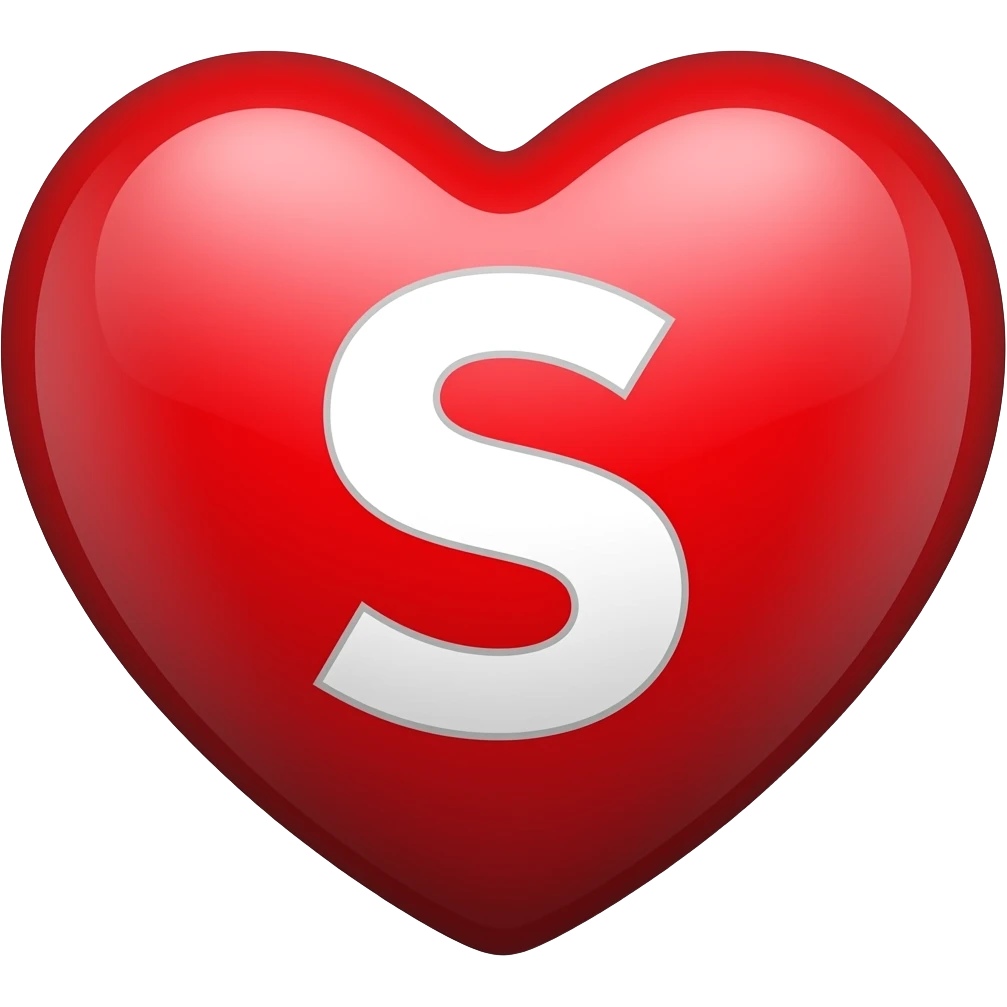 Красное сердце с буквой "S" в середине emoji