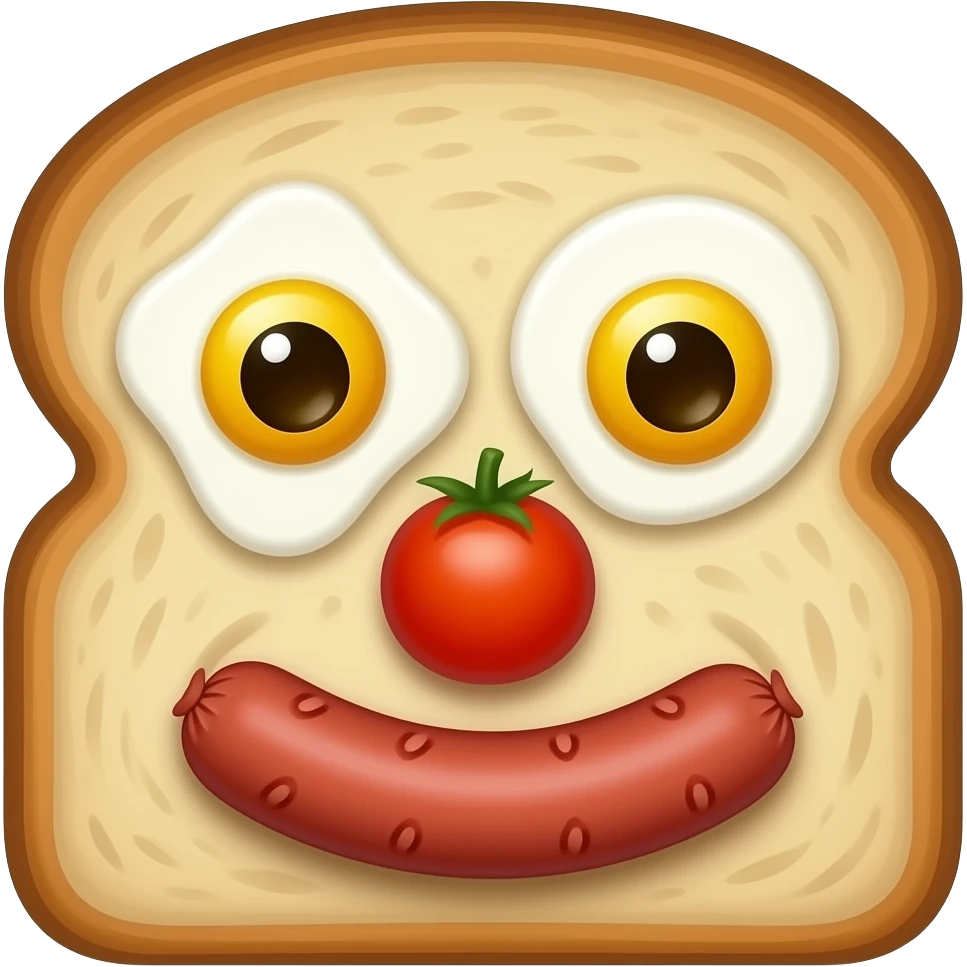 fried eggs for eyes tomato for a nose sausage for a smile toast for a face emoji