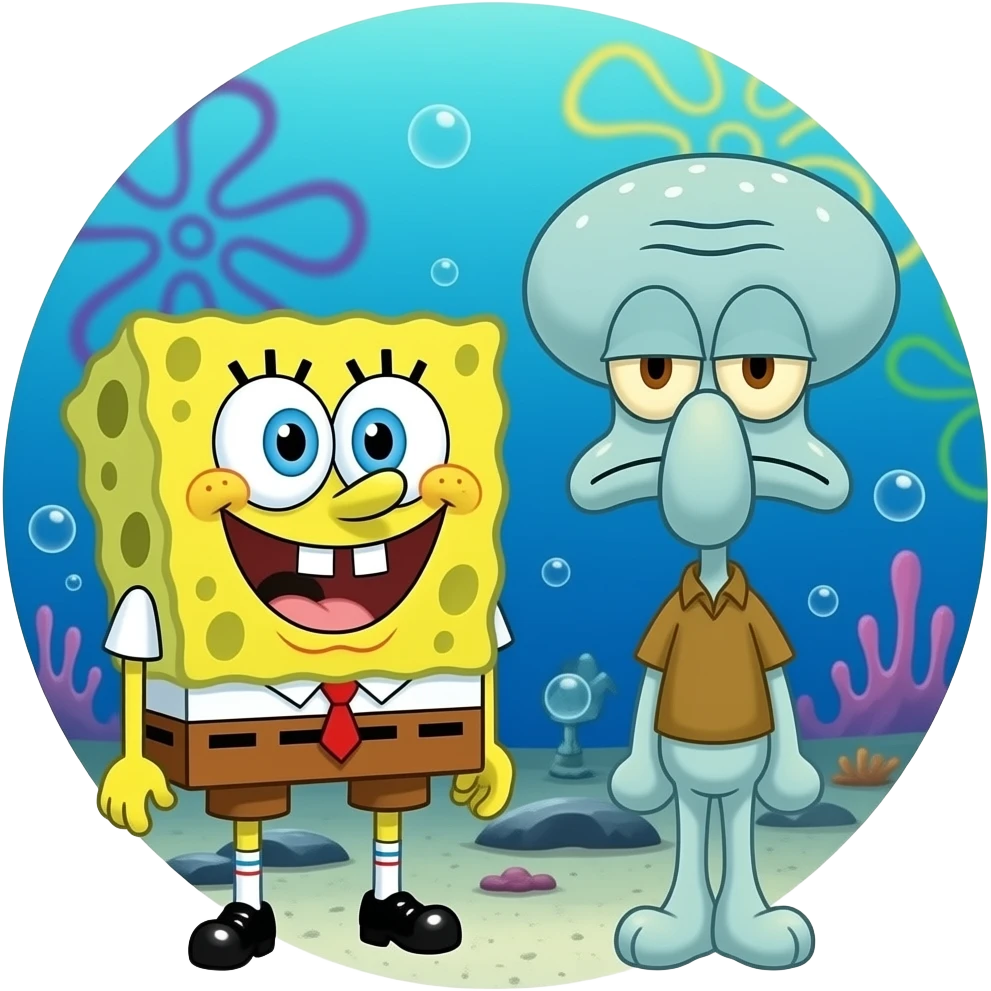 SpongeBob and Squidward/ The Simpsons Underwater background on it emoji