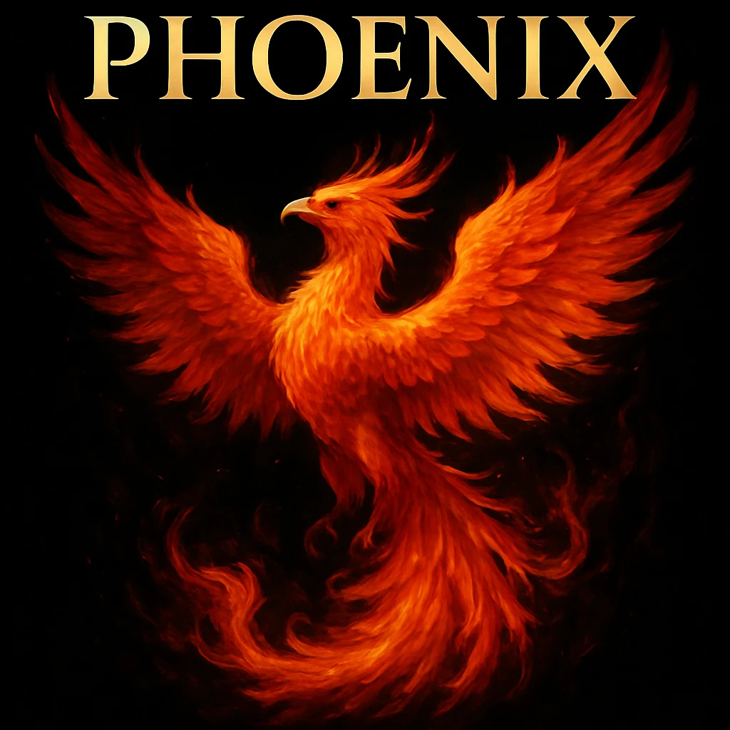 make image of phoenix with title, black background emoji