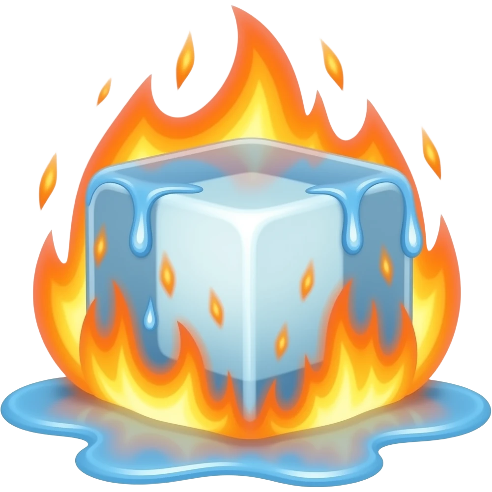 Ice cube on fire that is melting emoji