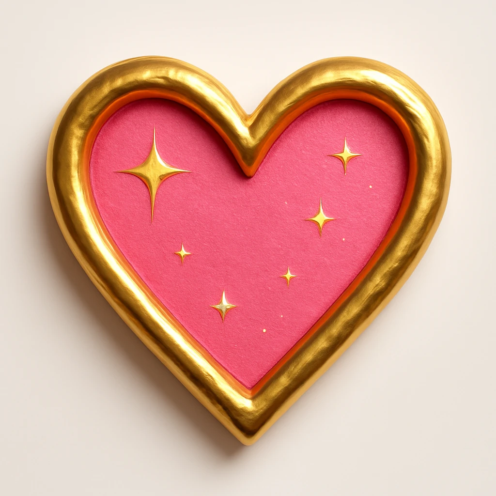 Add a gold outline to the large pink hand drawn heart with sparkles, keep the white clean background. emoji